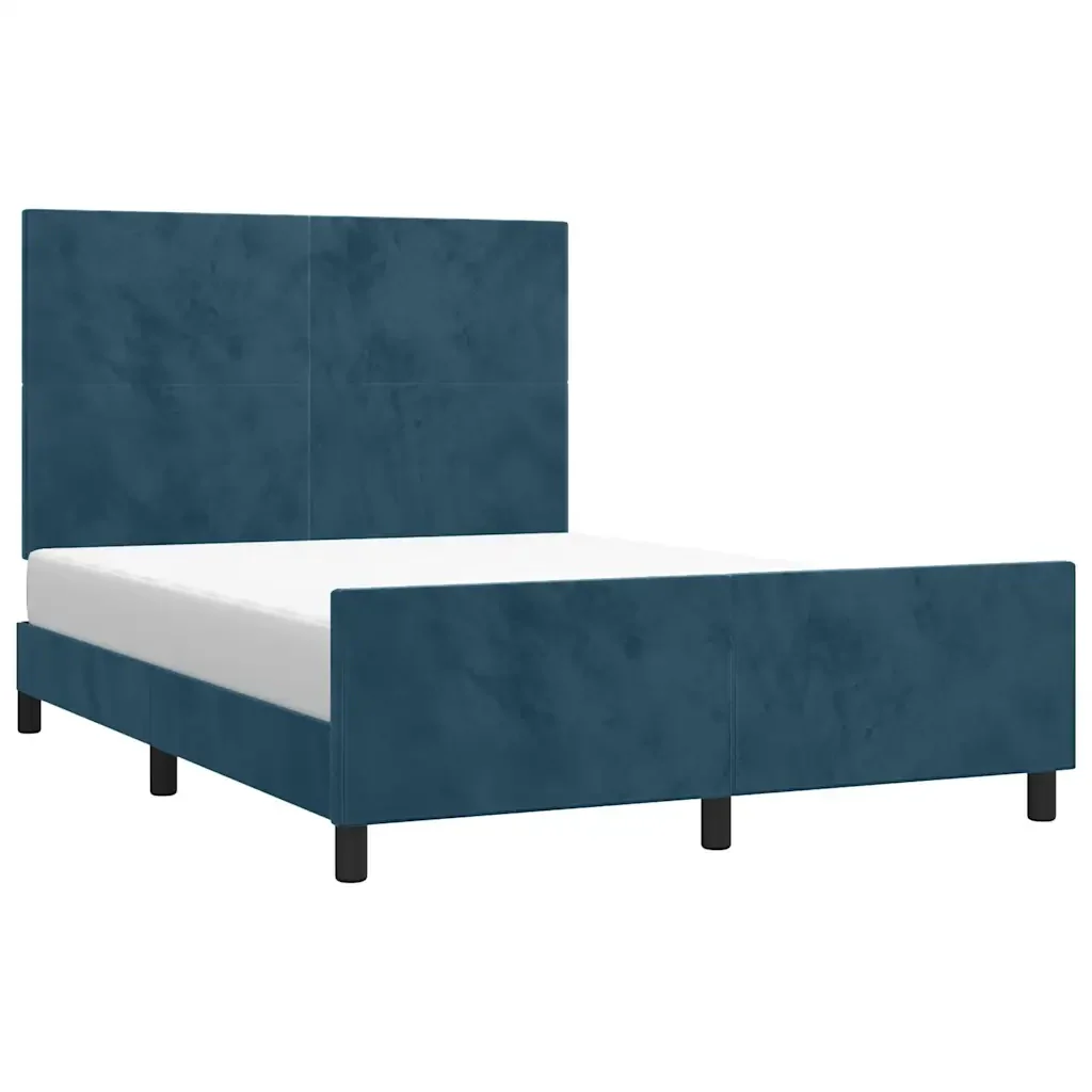 Letto matrimoniale | Letto per adulti | Giroletto senza Materasso Blu Scuro 140x190 cm in Velluto - Image 4