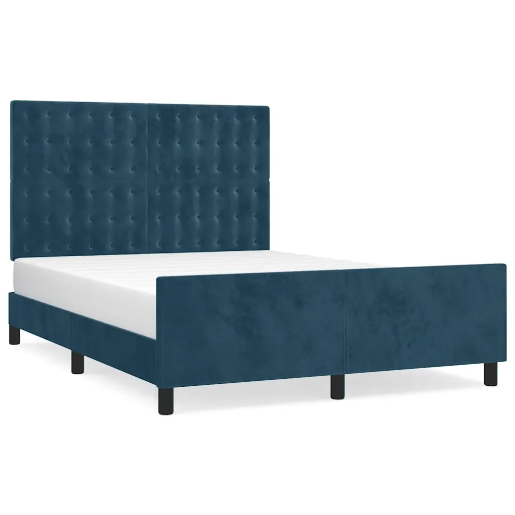 Letto matrimoniale | Letto per adulti | Giroletto senza Materasso Blu Scuro 140x190 cm in Velluto