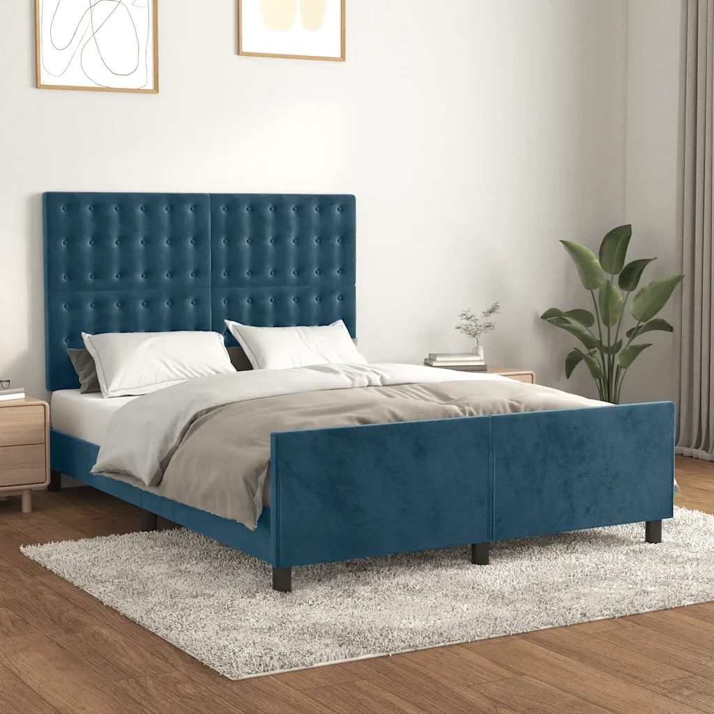 Letto matrimoniale | Letto per adulti | Giroletto senza Materasso Blu Scuro 140x190 cm in Velluto - Image 2