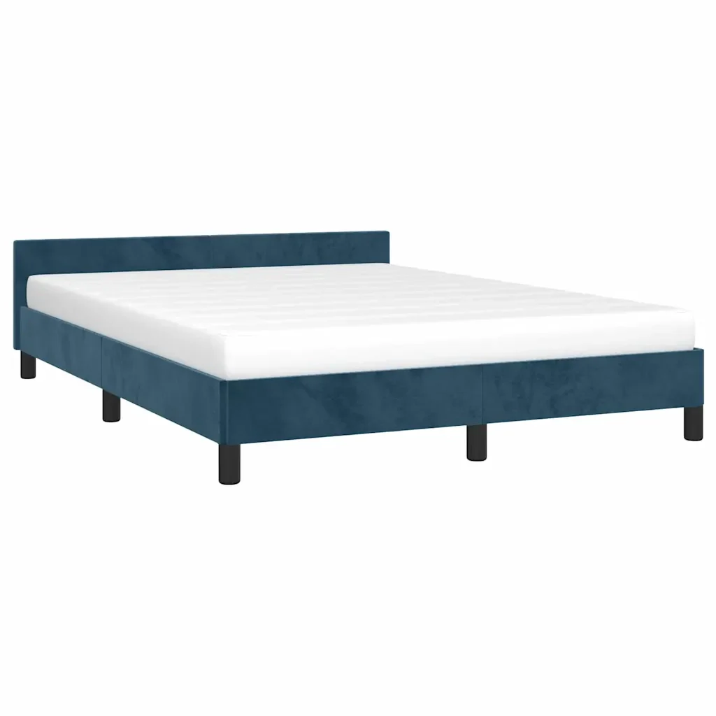 Letto matrimoniale | Letto per adulti | Giroletto senza Materasso Blu Scuro 140x190 cm in Velluto - Image 4