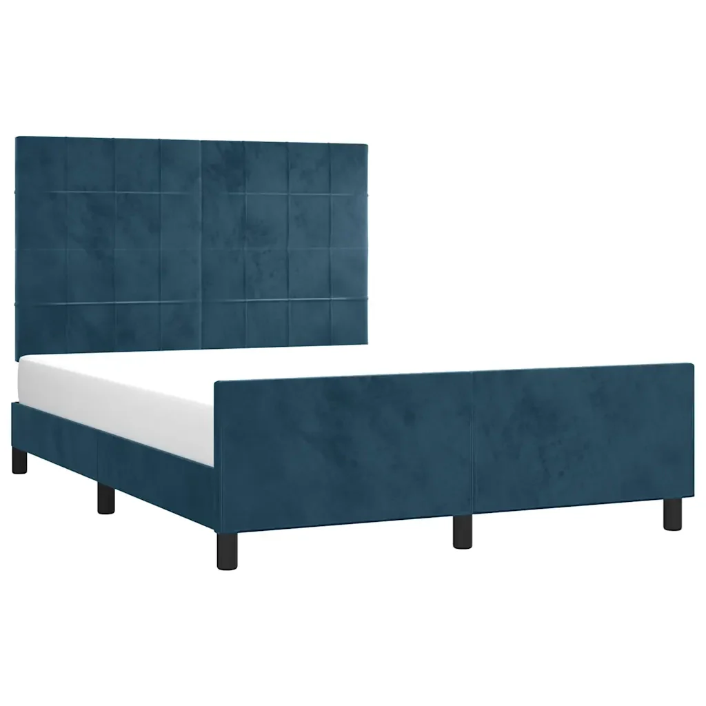 Letto matrimoniale | Letto per adulti | Giroletto senza Materasso Blu Scuro 140x200 cm Velluto - Image 4