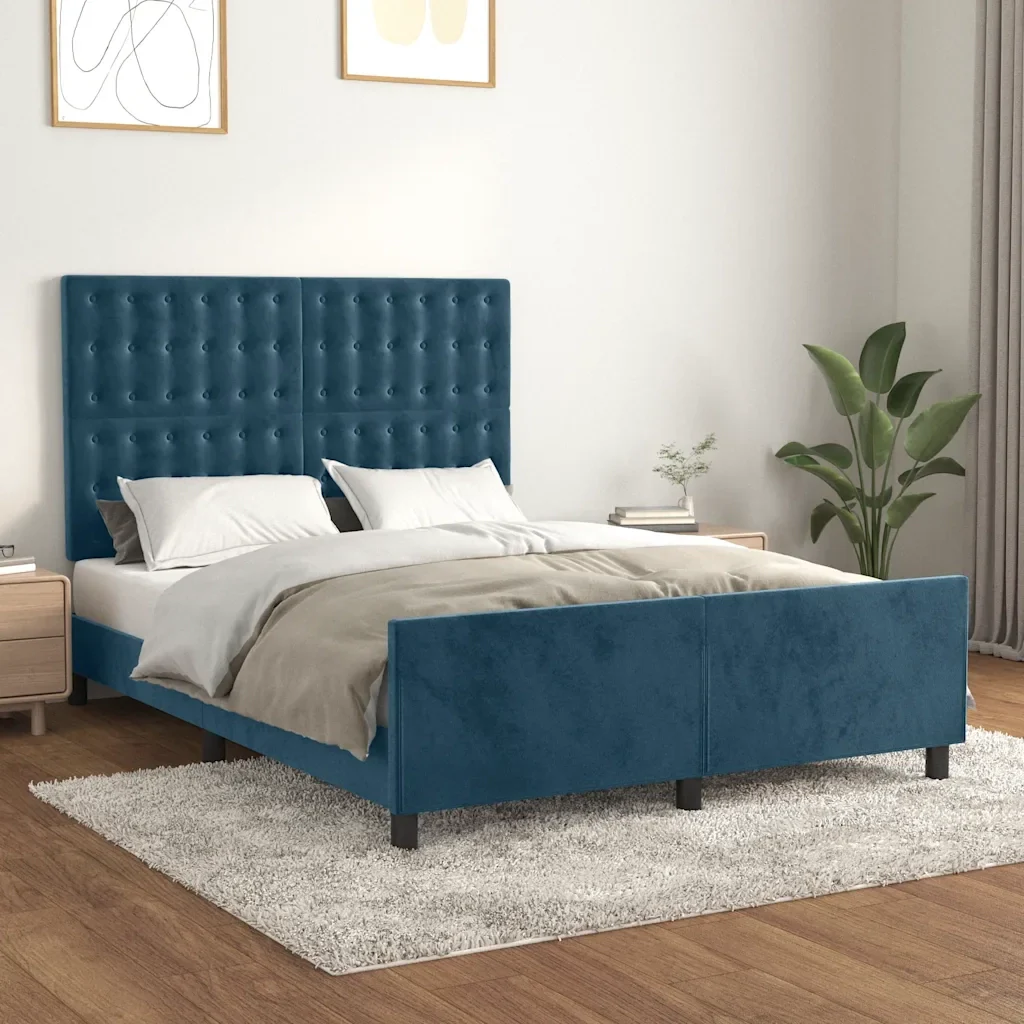 Letto matrimoniale | Letto per adulti | Giroletto senza Materasso Blu Scuro 140x200 cm Velluto - Image 2
