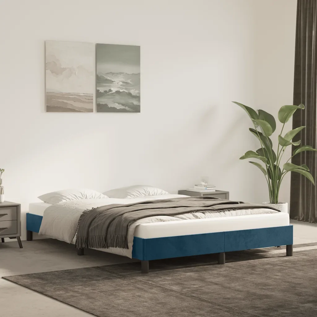 Letto matrimoniale | Letto per adulti | Giroletto senza Materasso Blu Scuro 140x200 cm Velluto - Image 2