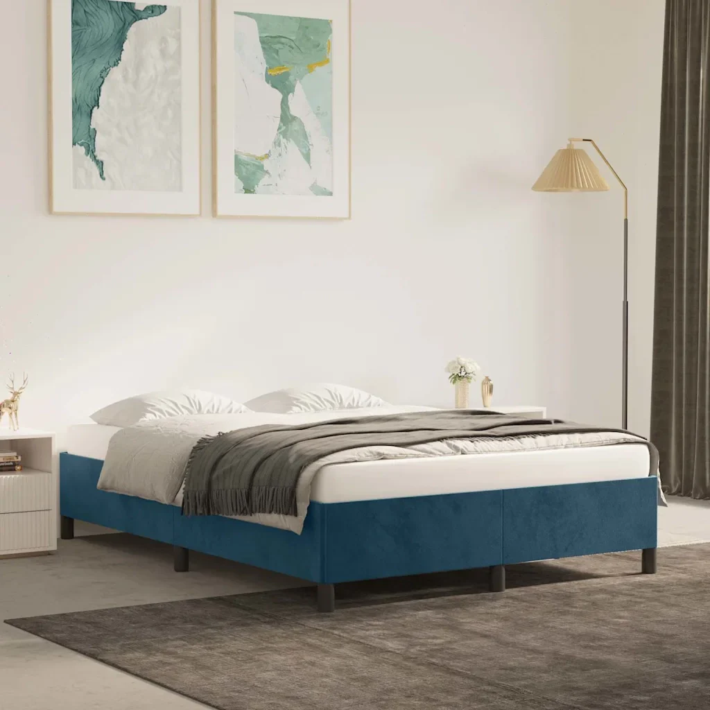 Letto matrimoniale | Letto per adulti | Giroletto senza Materasso Blu Scuro 140x200 cm Velluto - Image 2