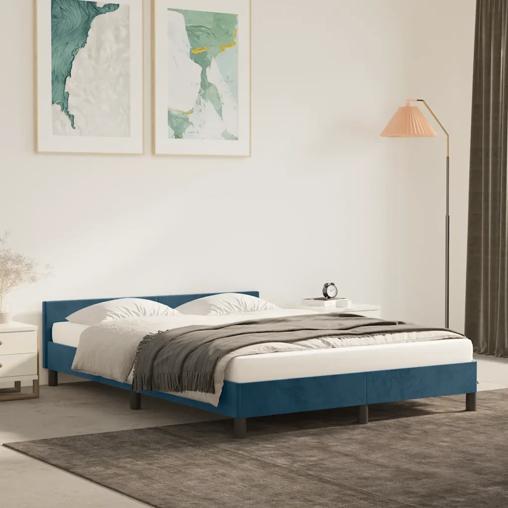 Letto matrimoniale | Letto per adulti | Giroletto senza Materasso Blu Scuro 140x200 cm Velluto - Image 2