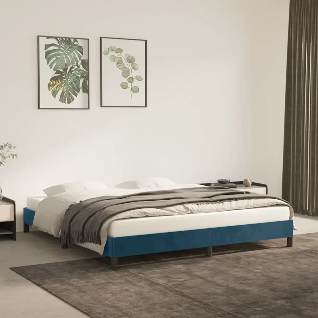 Letto matrimoniale | Letto per adulti | Giroletto senza Materasso Blu Scuro 160x200 cm in Velluto - Image 2