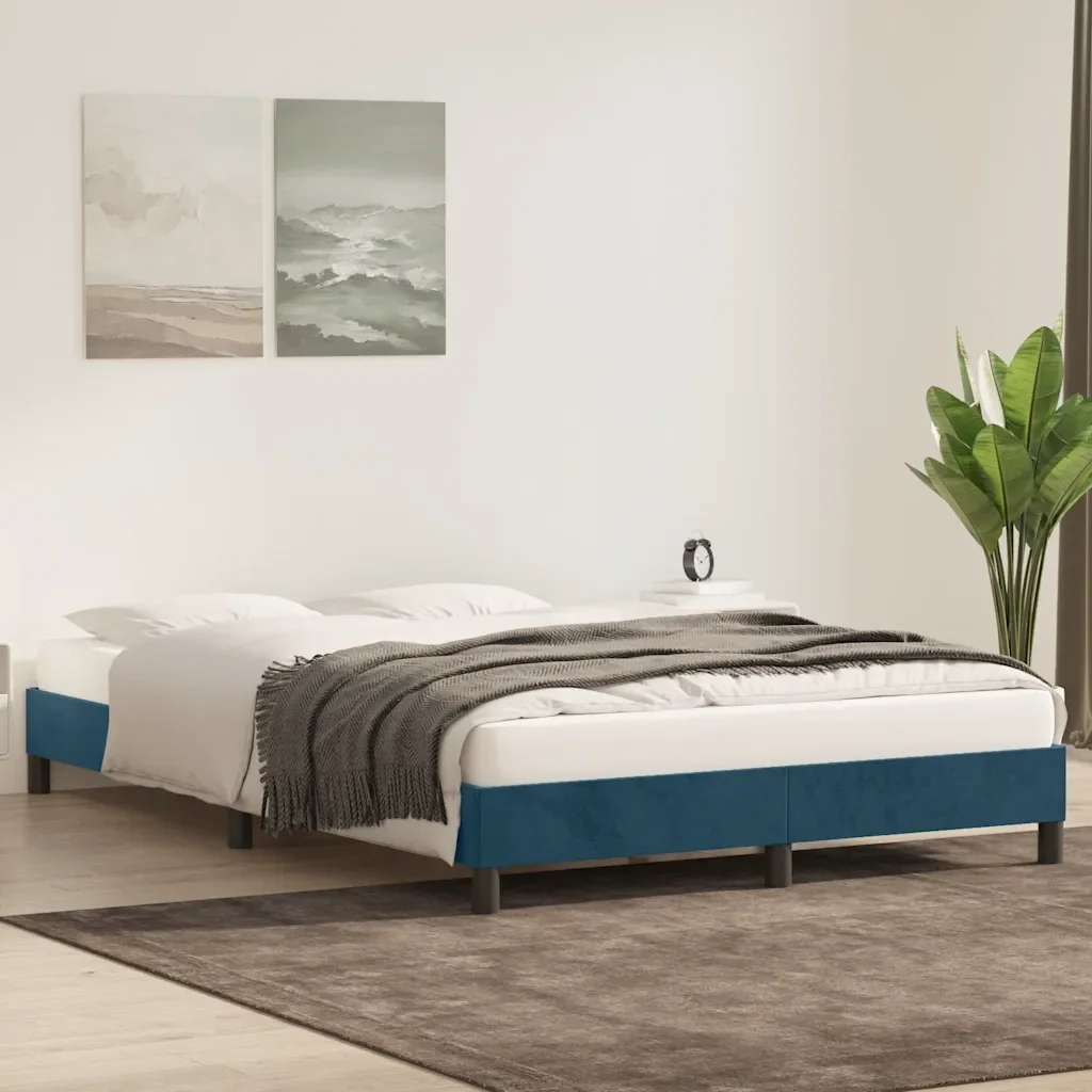 Letto matrimoniale | Letto per adulti | Giroletto senza Materasso Blu Scuro 160x220 cm in Velluto - Image 4