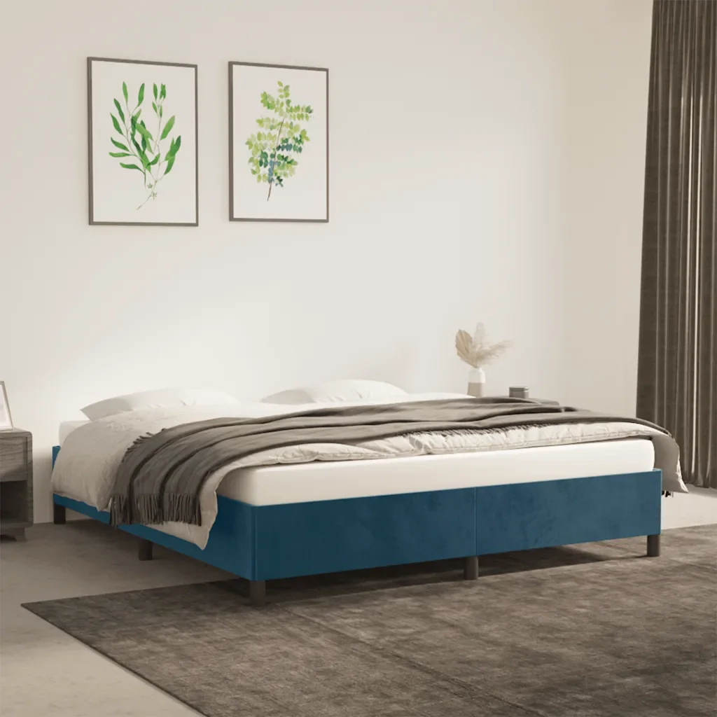 Letto matrimoniale | Letto per adulti | Giroletto senza Materasso Blu Scuro 180x200 cm in Velluto - Image 2