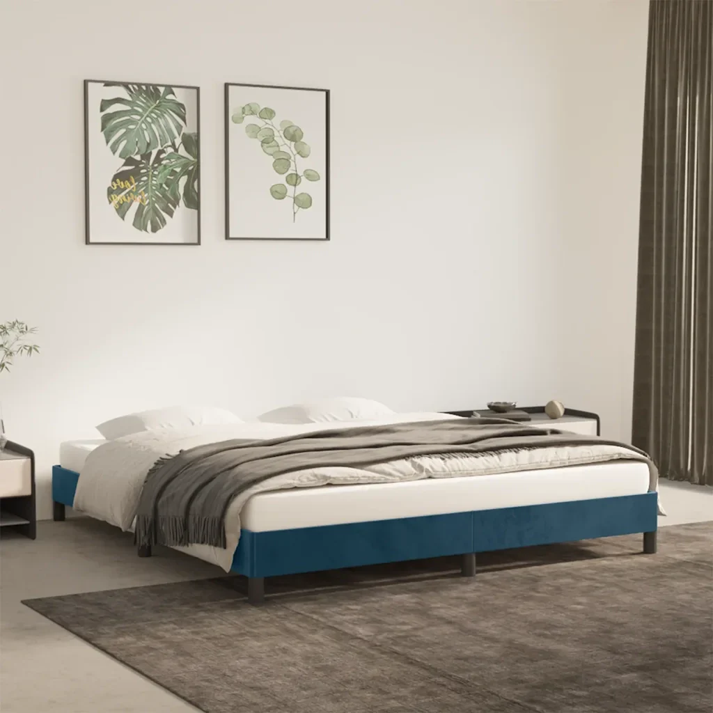 Letto matrimoniale | Letto per adulti | Giroletto senza Materasso Blu Scuro 180x200 cm in Velluto - Image 2