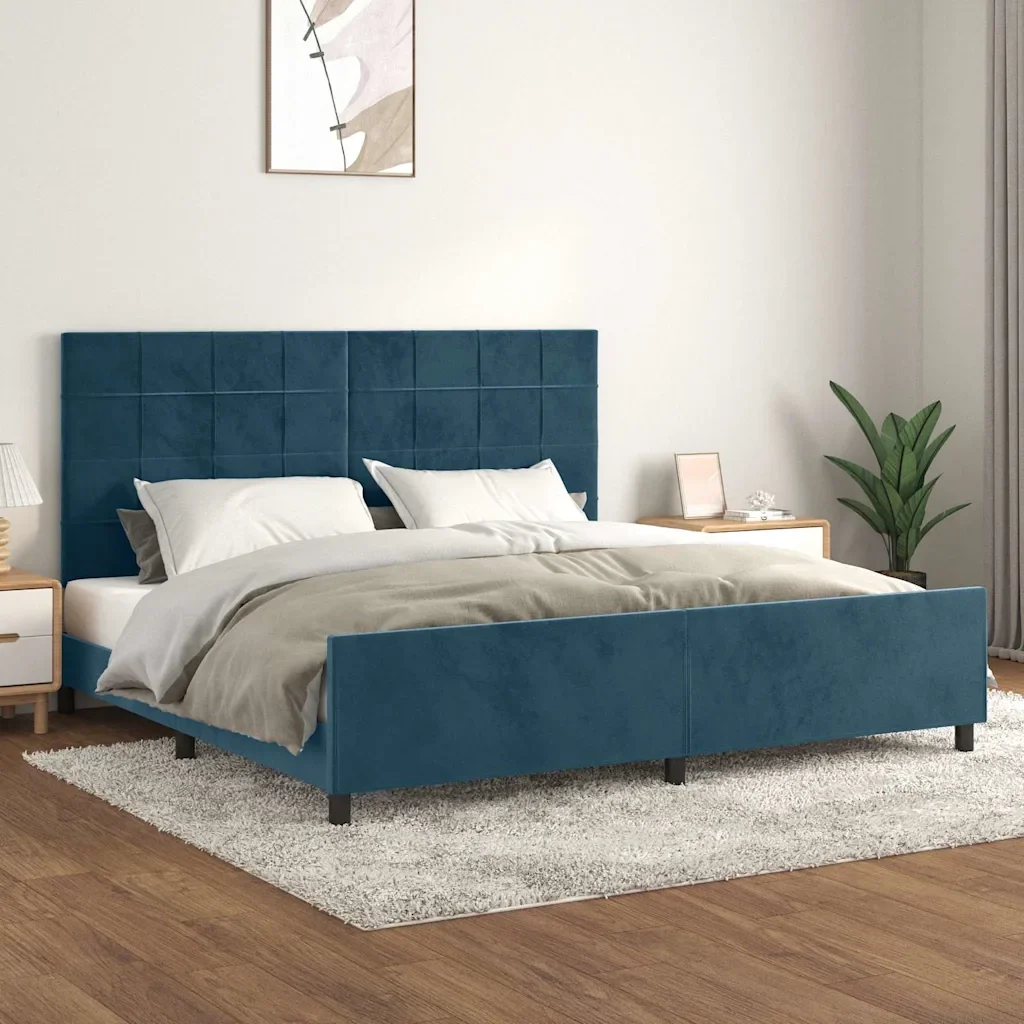 Letto matrimoniale | Letto per adulti | Giroletto senza Materasso Blu Scuro 200x200 cm in Velluto - Image 2