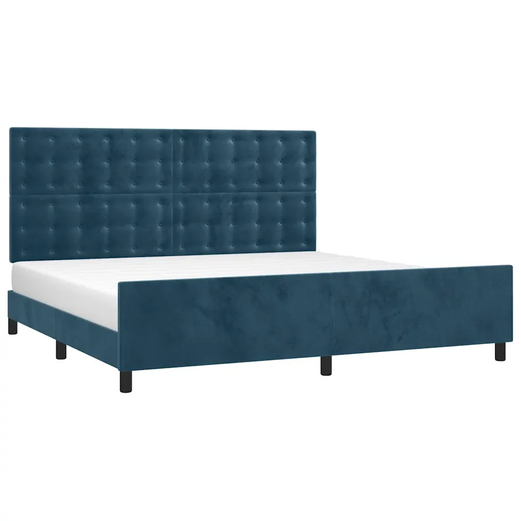 Letto matrimoniale | Letto per adulti | Giroletto senza Materasso Blu Scuro 200x200 cm in Velluto - Image 3