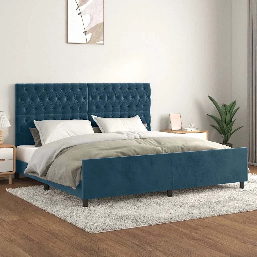Letto matrimoniale | Letto per adulti | Giroletto senza Materasso Blu Scuro 200x200 cm in Velluto - Image 2