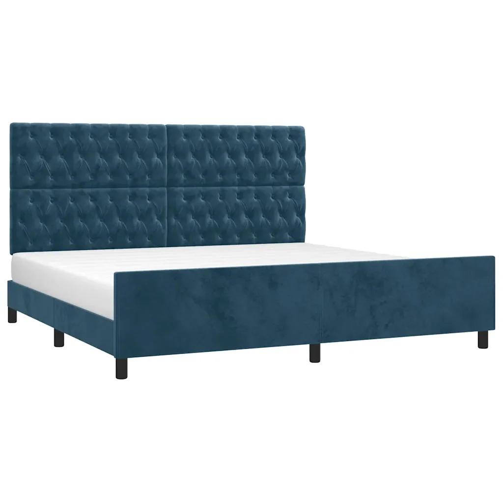 Letto matrimoniale | Letto per adulti | Giroletto senza Materasso Blu Scuro 200x200 cm in Velluto - Image 4