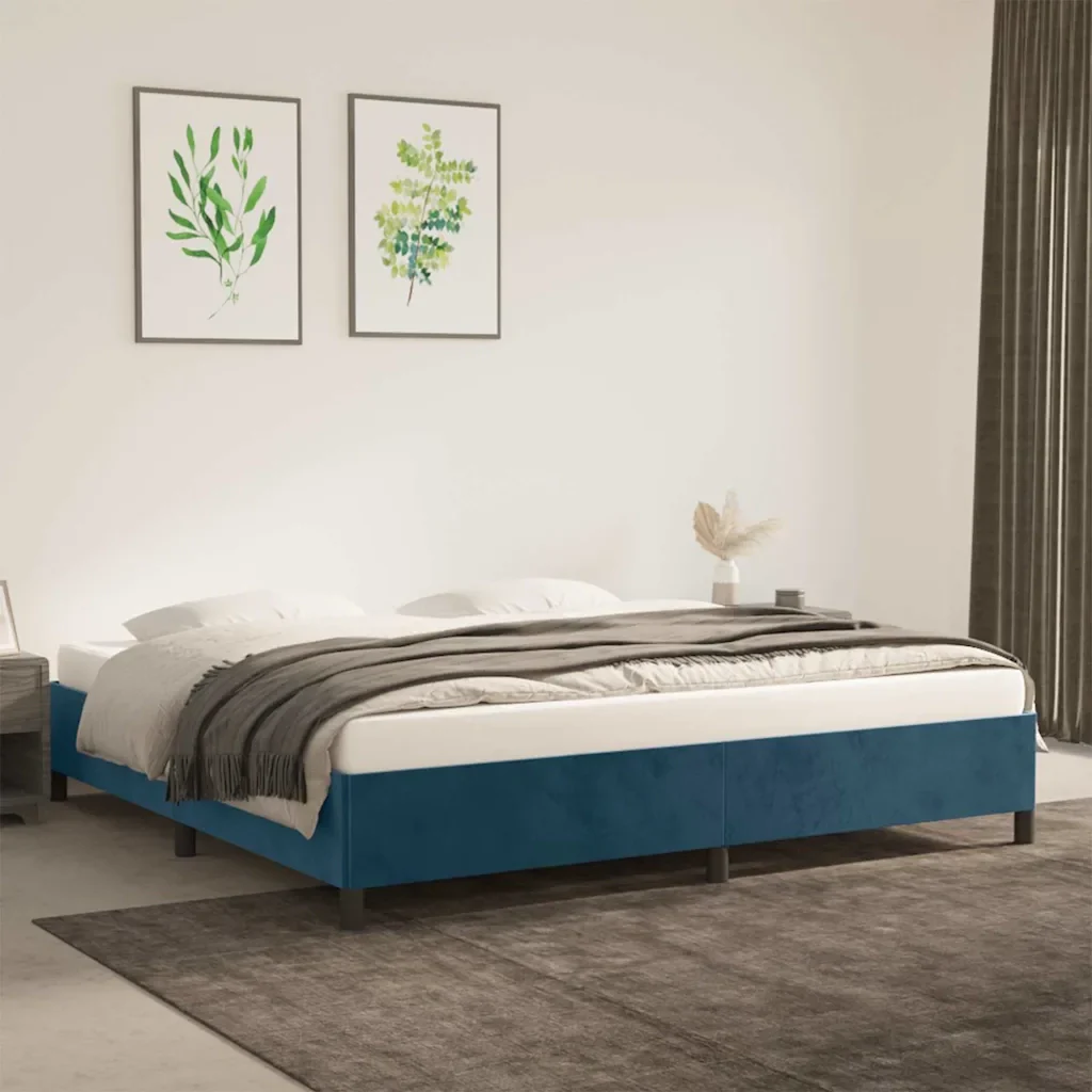 Letto matrimoniale | Letto per adulti | Giroletto senza Materasso Blu Scuro 200x200 cm in Velluto - Image 2