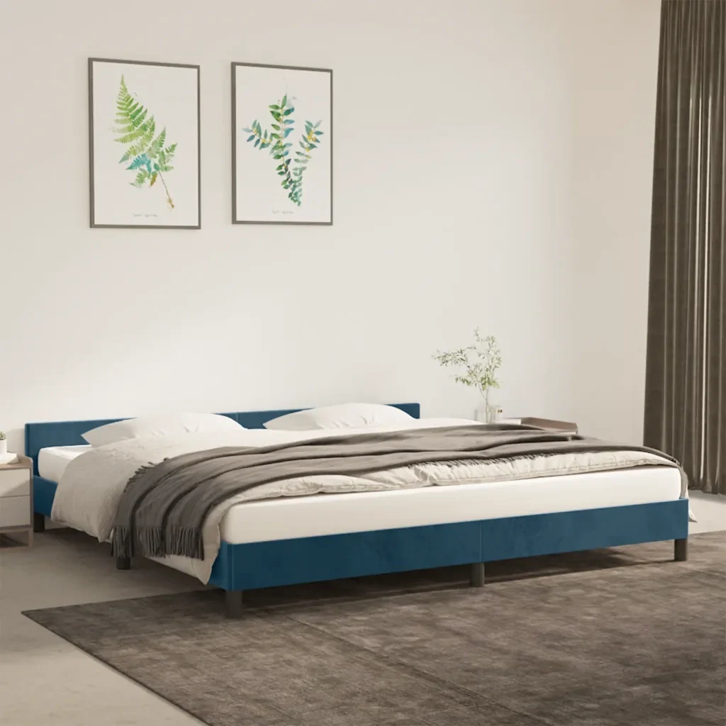 Letto matrimoniale | Letto per adulti | Giroletto senza Materasso Blu Scuro 200x200 cm in Velluto - Image 2