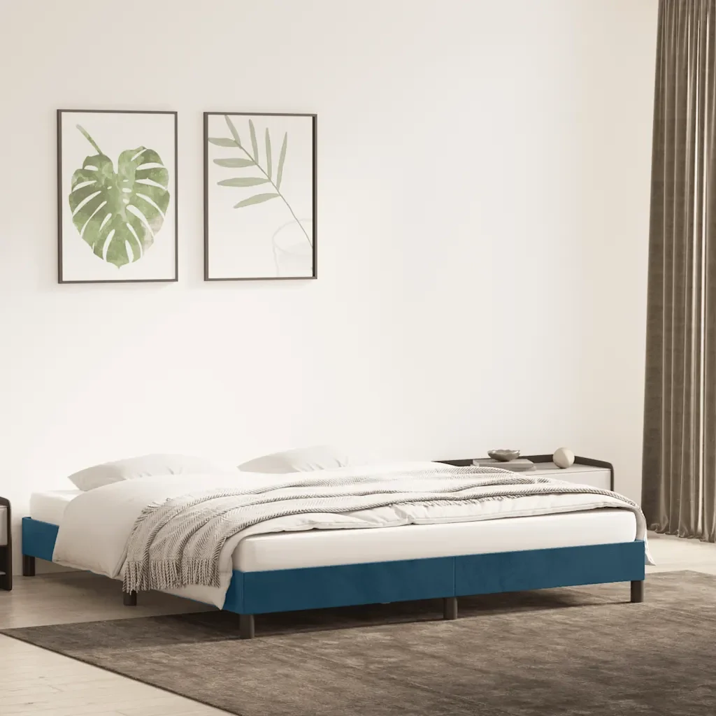 Letto matrimoniale | Letto per adulti | Giroletto senza Materasso Blu Scuro 200x210 cm in Velluto - Image 4