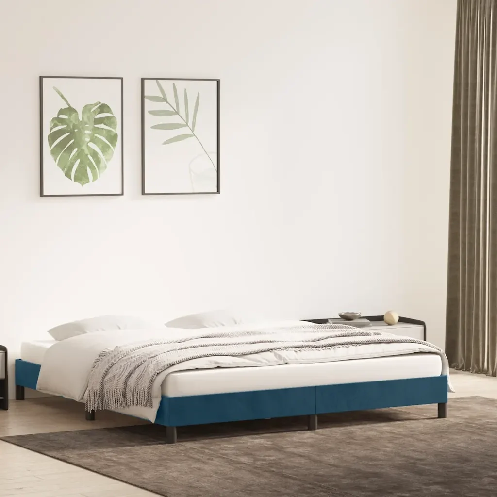 Letto matrimoniale | Letto per adulti | Giroletto senza Materasso Blu Scuro 200x220 cm in Velluto - Image 3