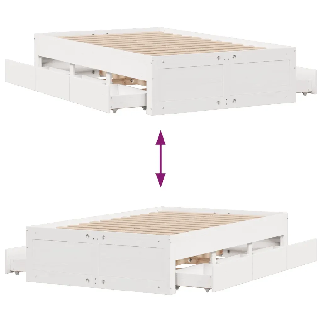 Letto matrimoniale | Letto per adulti | Giroletto senza Materasso con Cassetti Bianco 135x190 cm Pino - Image 10