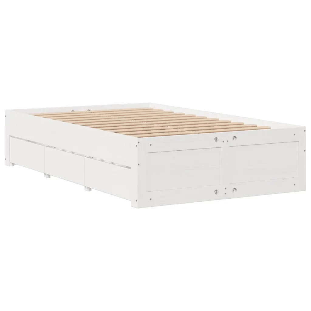 Letto matrimoniale | Letto per adulti | Giroletto senza Materasso con Cassetti Bianco 135x190 cm Pino - Image 4