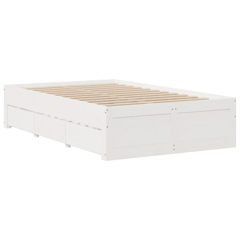 Letto matrimoniale | Letto per adulti | Giroletto senza Materasso con Cassetti Bianco 135x190 cm Pino - Image 6