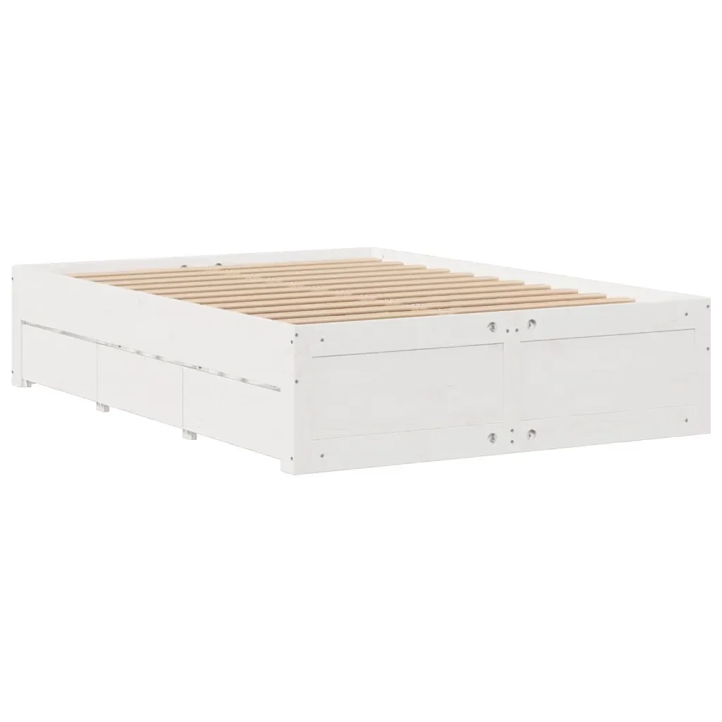 Letto matrimoniale | Letto per adulti | Giroletto senza Materasso con Cassetti Bianco 150x200 cm Pino - Image 4