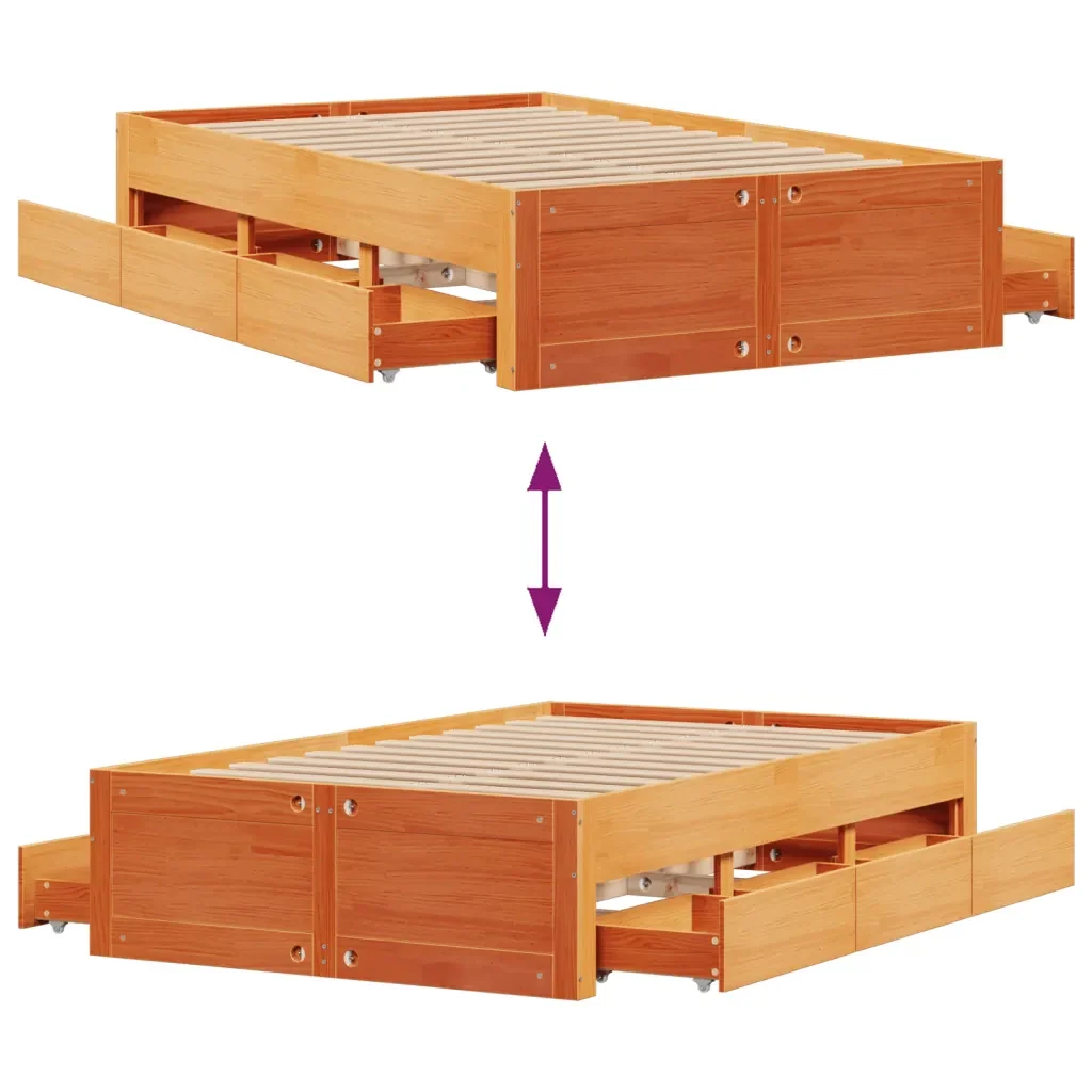 Letto matrimoniale | Letto per adulti | Giroletto senza Materasso con Cassetti Marrone Cera 120x190 cm - Image 10