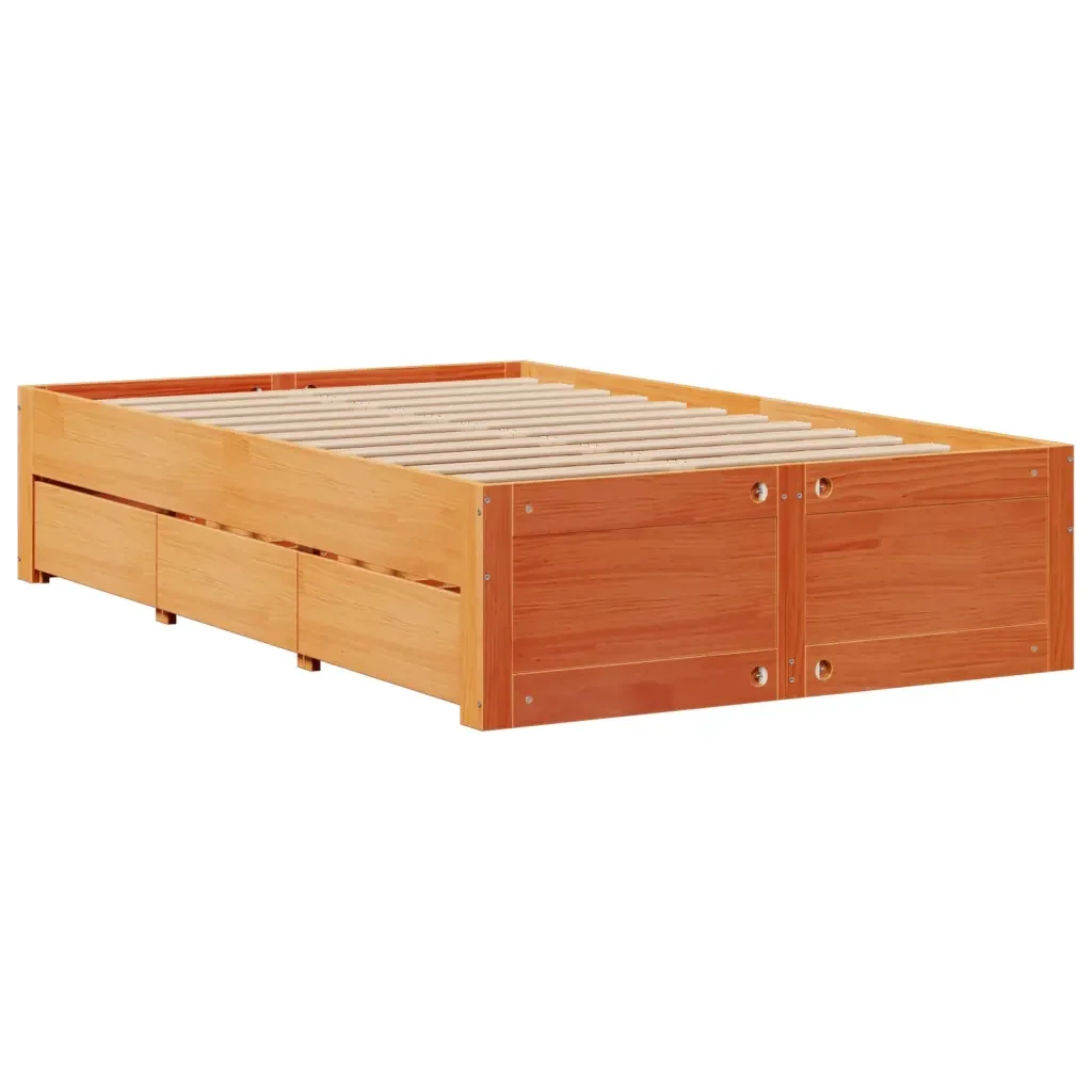 Letto matrimoniale | Letto per adulti | Giroletto senza Materasso con Cassetti Marrone Cera 120x200Pino - Image 4
