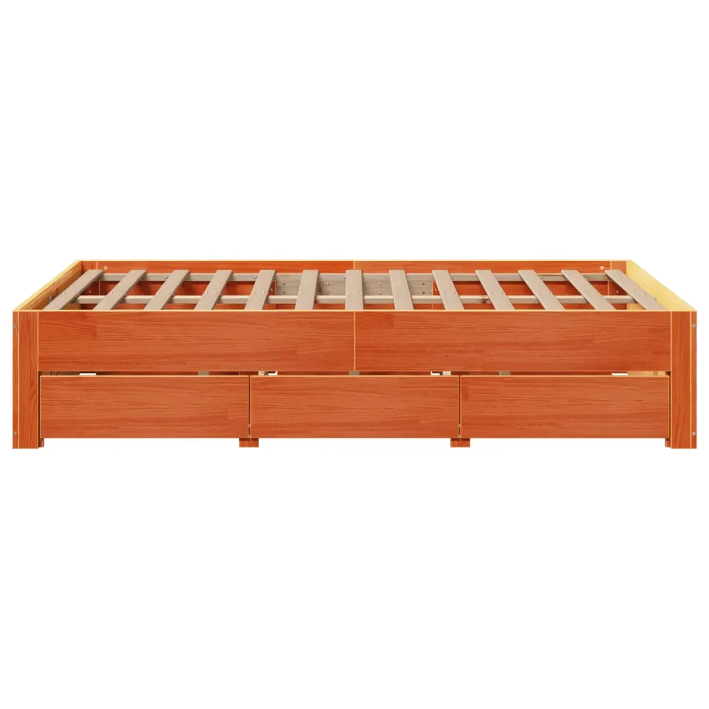 Letto matrimoniale | Letto per adulti | Giroletto senza Materasso con Cassetti Marrone Cera 120x200Pino - Image 5