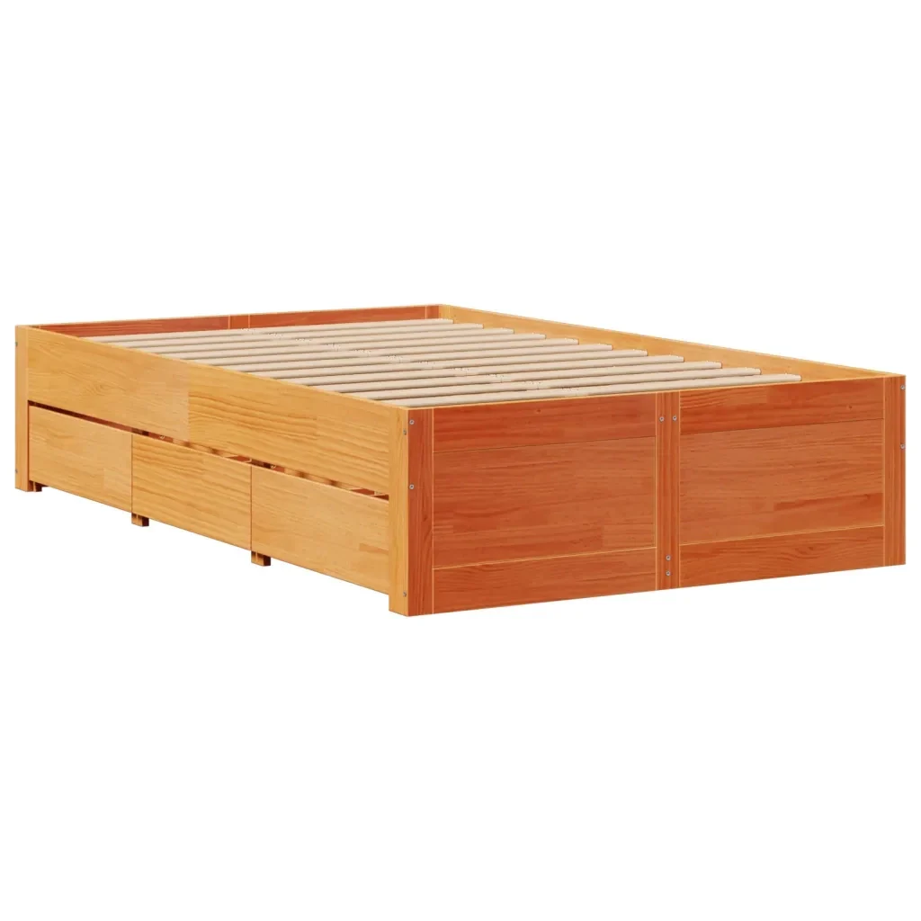 Letto matrimoniale | Letto per adulti | Giroletto senza Materasso con Cassetti Marrone Cera 120x200Pino - Image 6