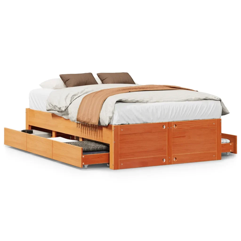 Letto matrimoniale | Letto per adulti | Giroletto senza Materasso con Cassetti Marrone Cera 135x190 cm