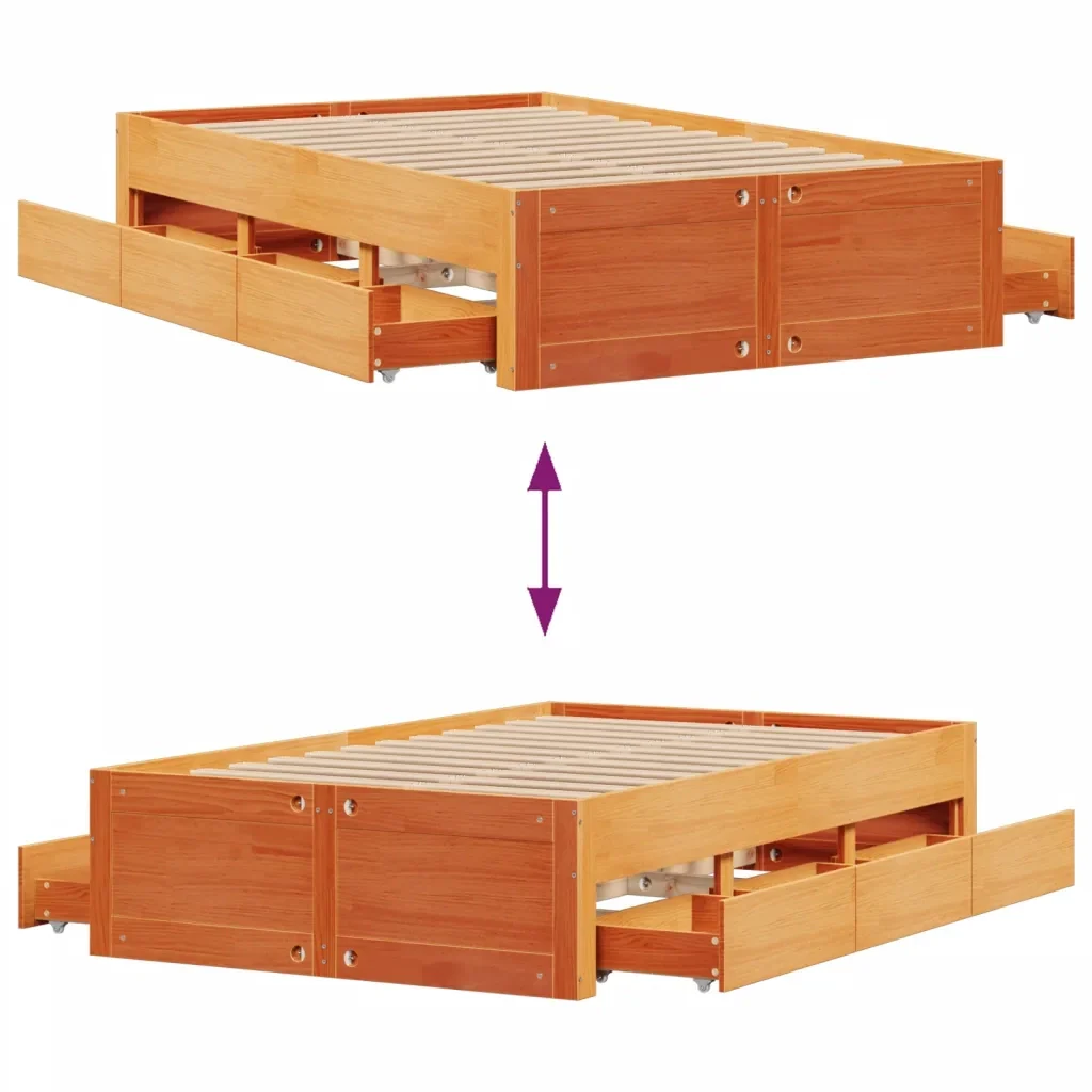 Letto matrimoniale | Letto per adulti | Giroletto senza Materasso con Cassetti Marrone Cera 135x190 cm - Image 10