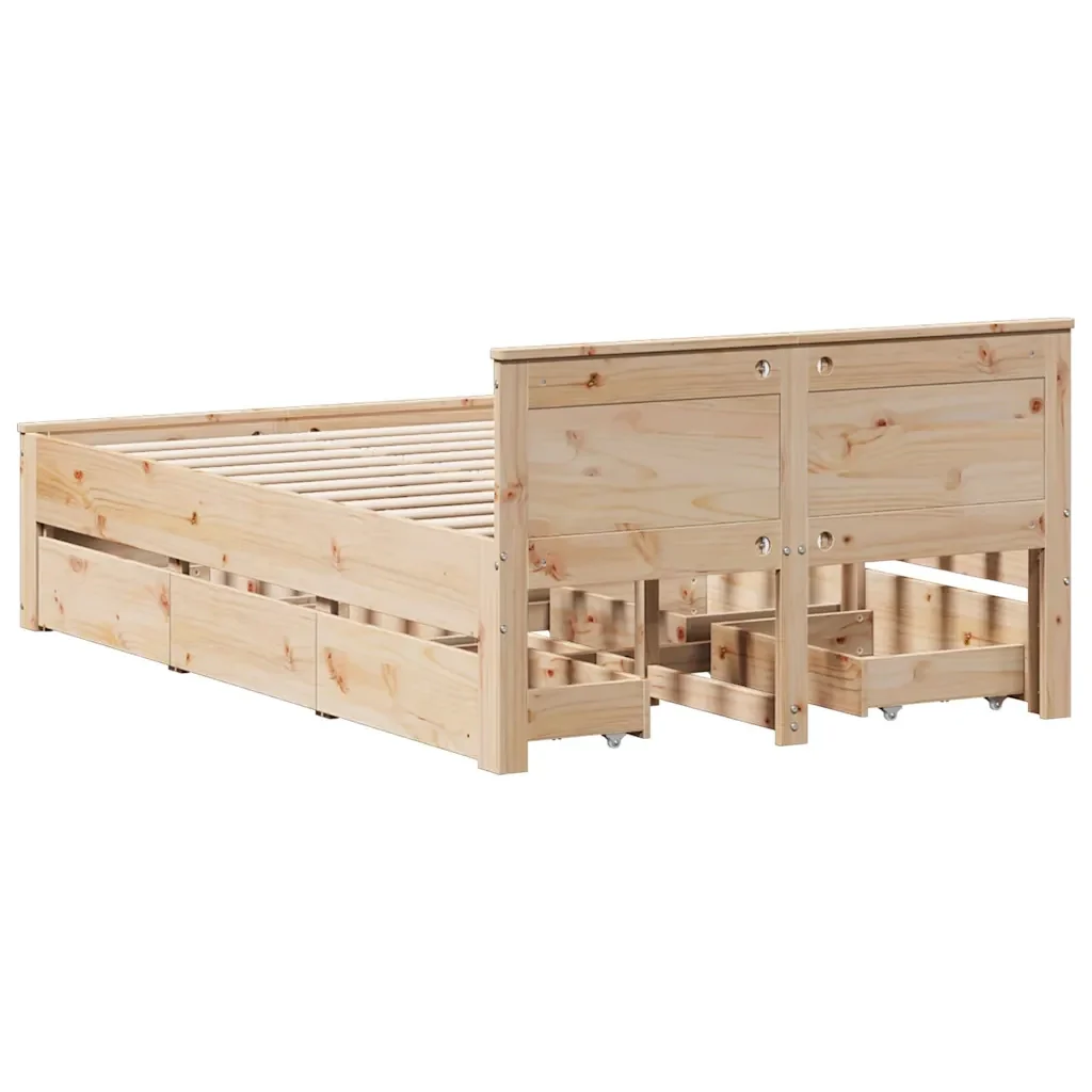 Letto matrimoniale | Letto per adulti | Giroletto senza Materasso con Testata 135x190 cm Massello Pino - Image 6