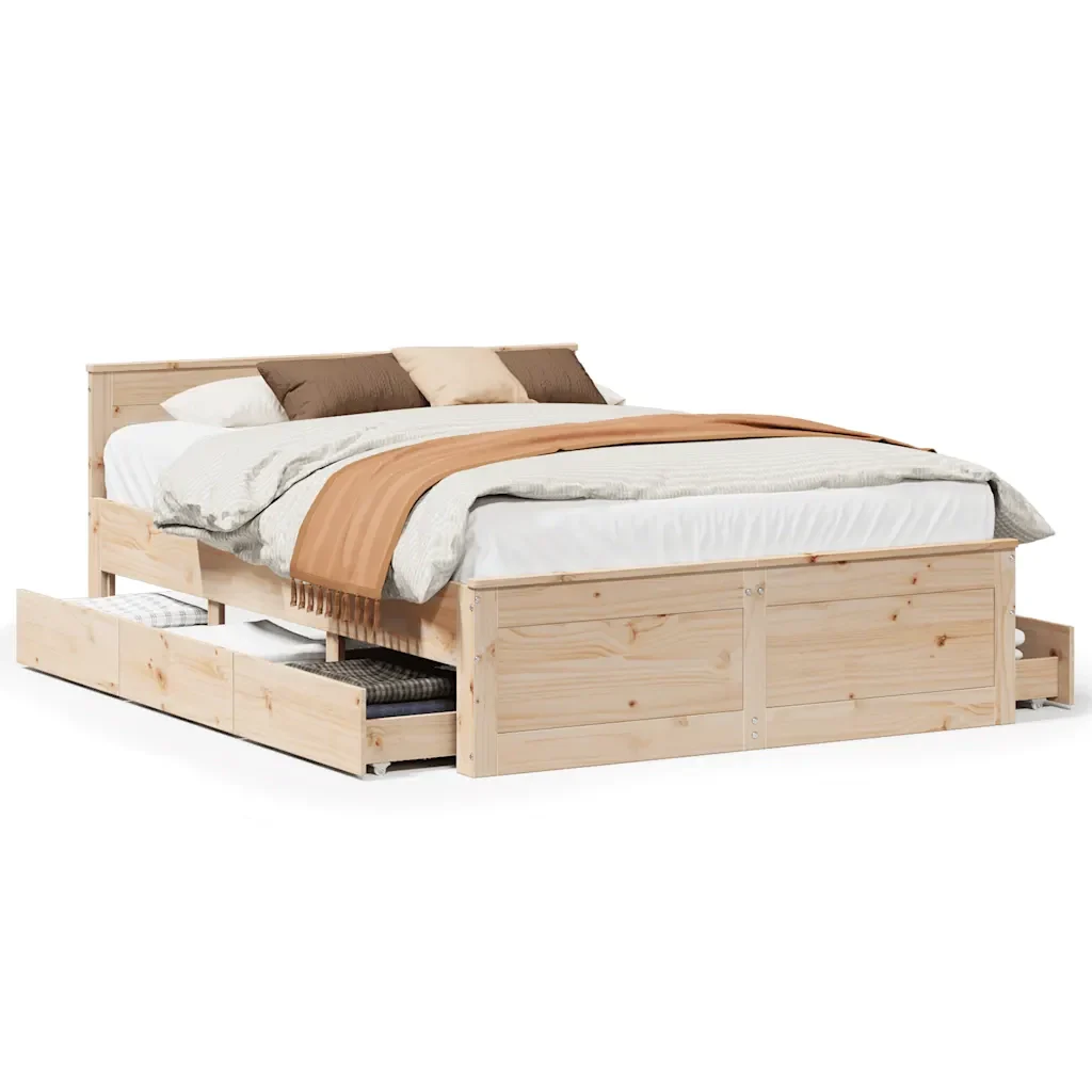 Letto matrimoniale | Letto per adulti | Giroletto senza Materasso con Testata 140x190 cm Massello Pino