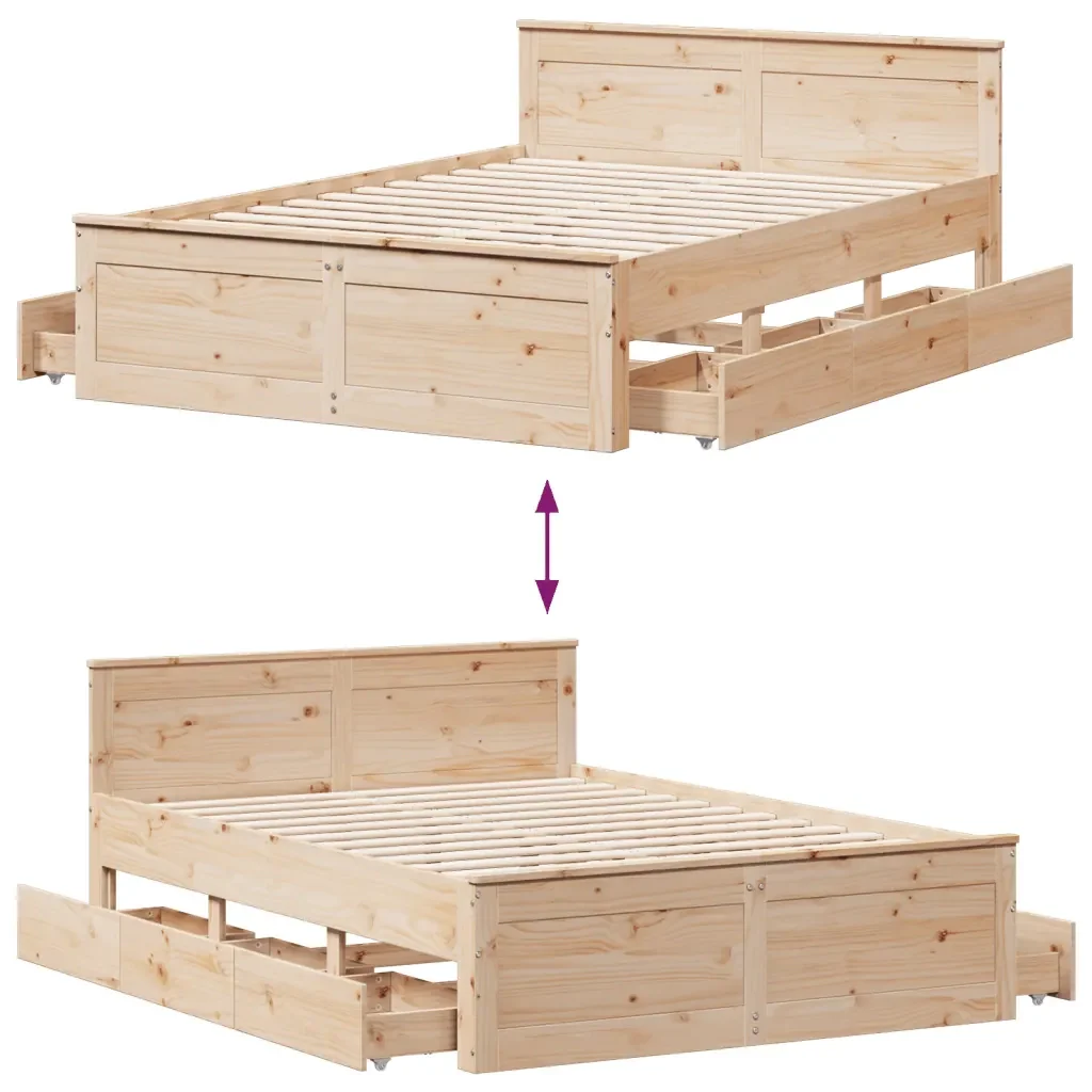 Letto matrimoniale | Letto per adulti | Giroletto senza Materasso con Testata 150x200 cm Massello Pino - Image 10