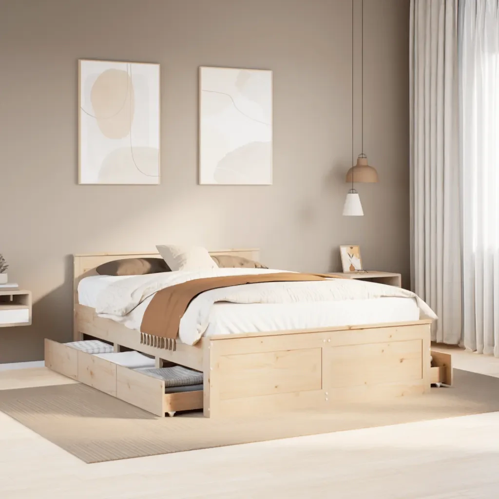 Letto matrimoniale | Letto per adulti | Giroletto senza Materasso con Testata 150x200 cm Massello Pino - Image 2