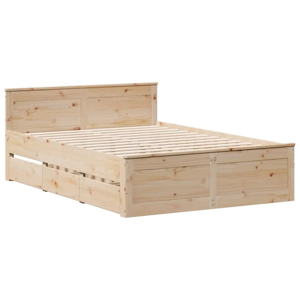 Letto matrimoniale | Letto per adulti | Giroletto senza Materasso con Testata 150x200 cm Massello Pino - Image 4