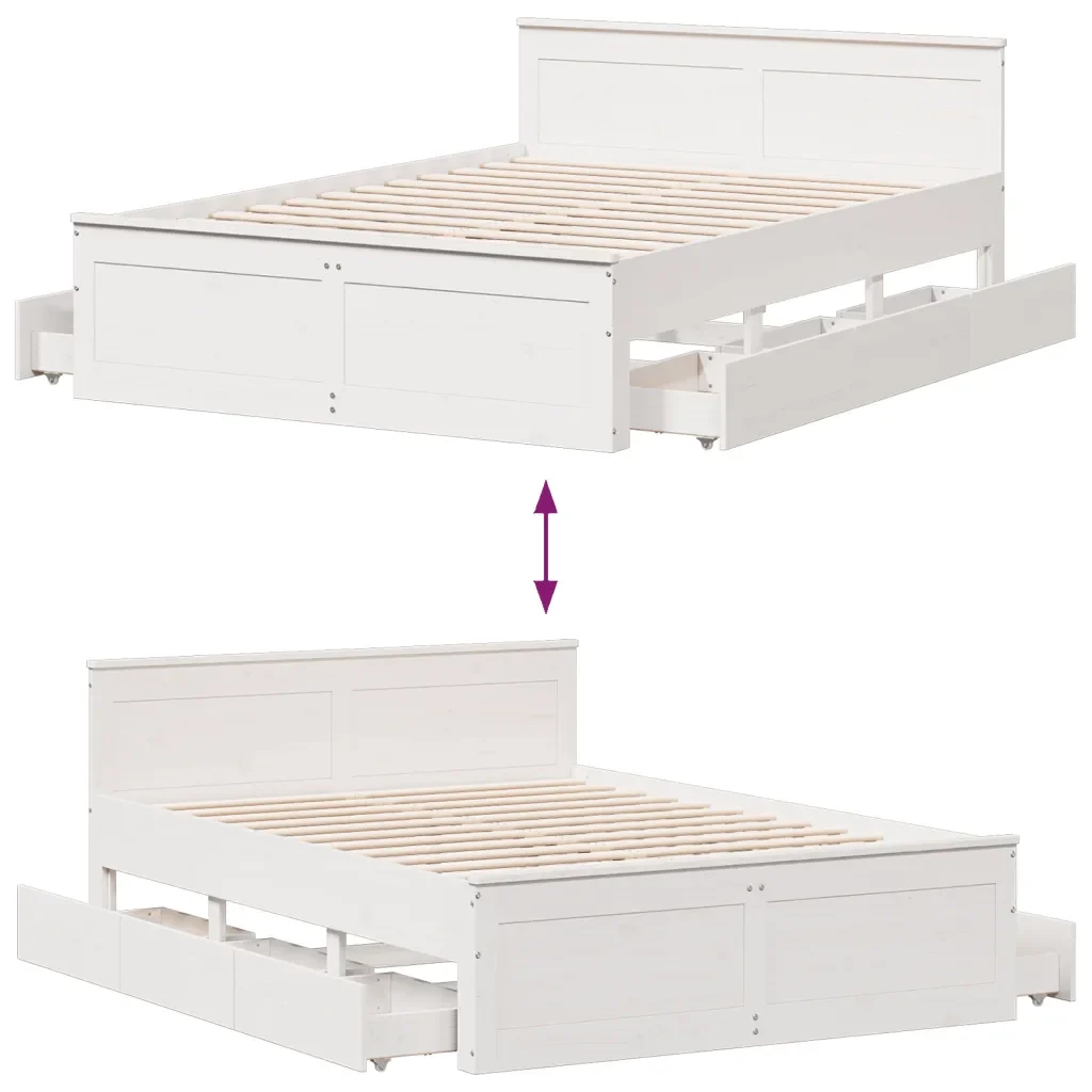 Letto matrimoniale | Letto per adulti | Giroletto senza Materasso con Testata Bianco 150x200 cm Pino - Image 10