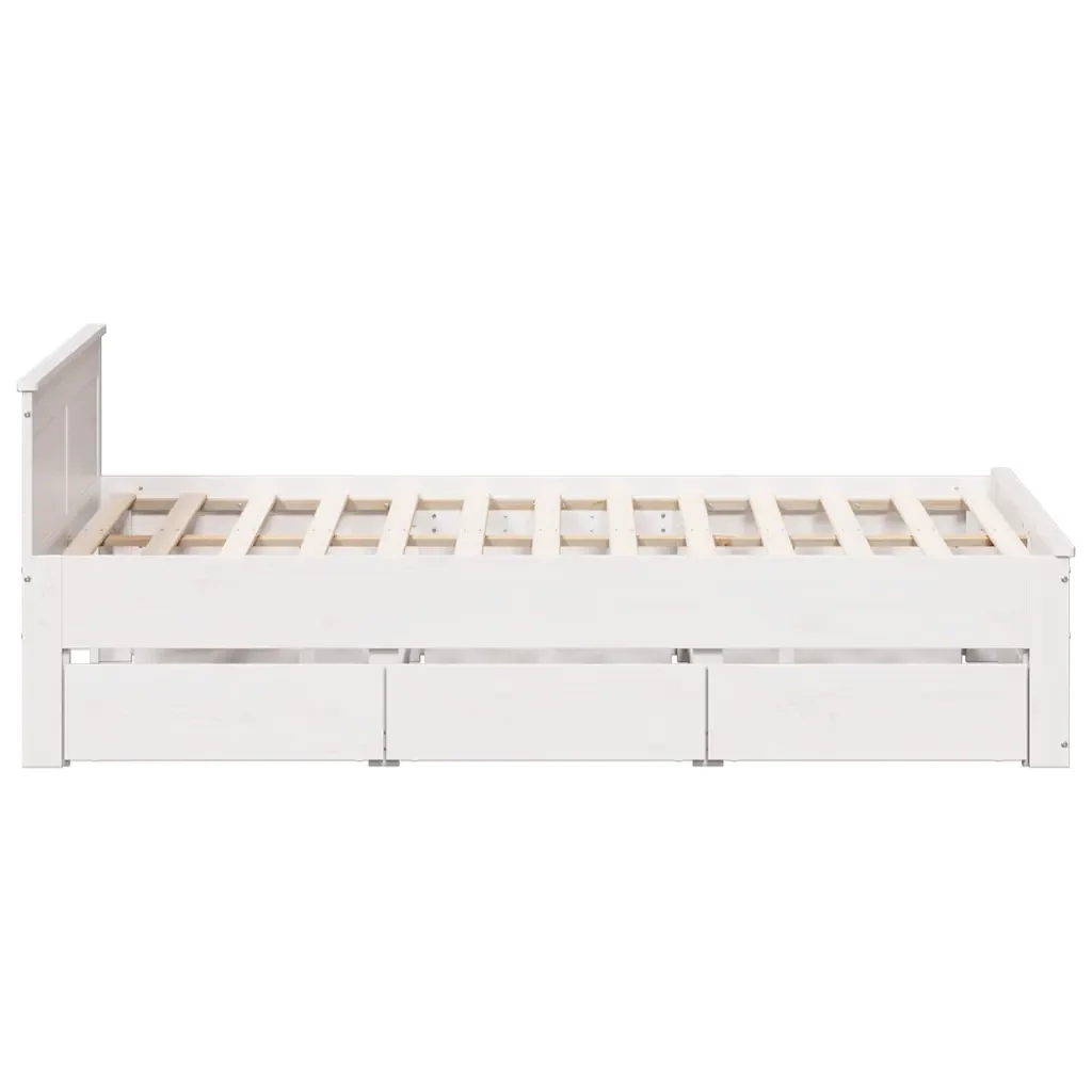 Letto matrimoniale | Letto per adulti | Giroletto senza Materasso con Testata Bianco 150x200 cm Pino - Image 5