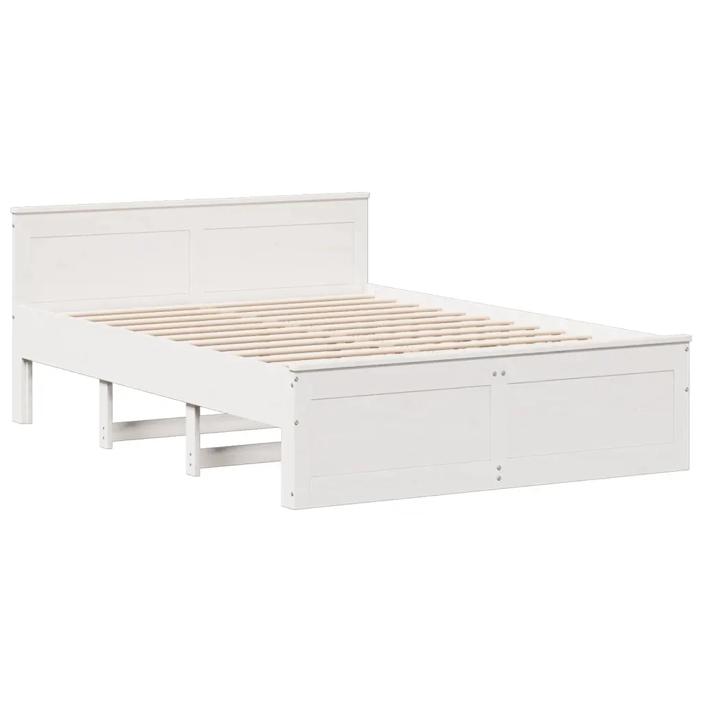 Letto matrimoniale | Letto per adulti | Giroletto senza Materasso con Testata Bianco 150x200 cm Pino - Image 7