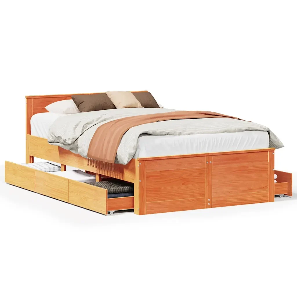 Letto matrimoniale | Letto per adulti | Giroletto senza Materasso con Testata Marrone Cera 120x190 Pino