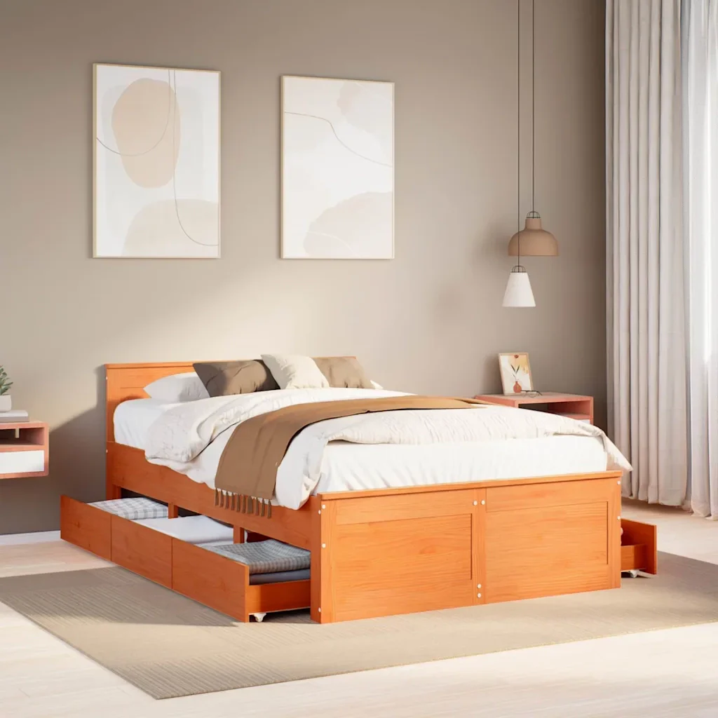 Letto matrimoniale | Letto per adulti | Giroletto senza Materasso con Testata Marrone Cera 120x190 Pino - Image 2