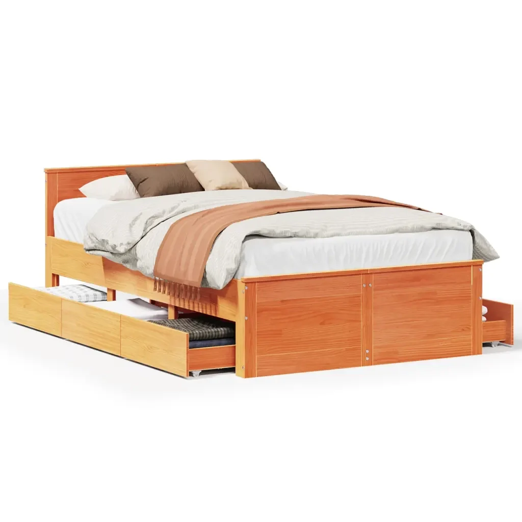 Letto matrimoniale | Letto per adulti | Giroletto senza Materasso con Testata Marrone Cera 120x200 Pino