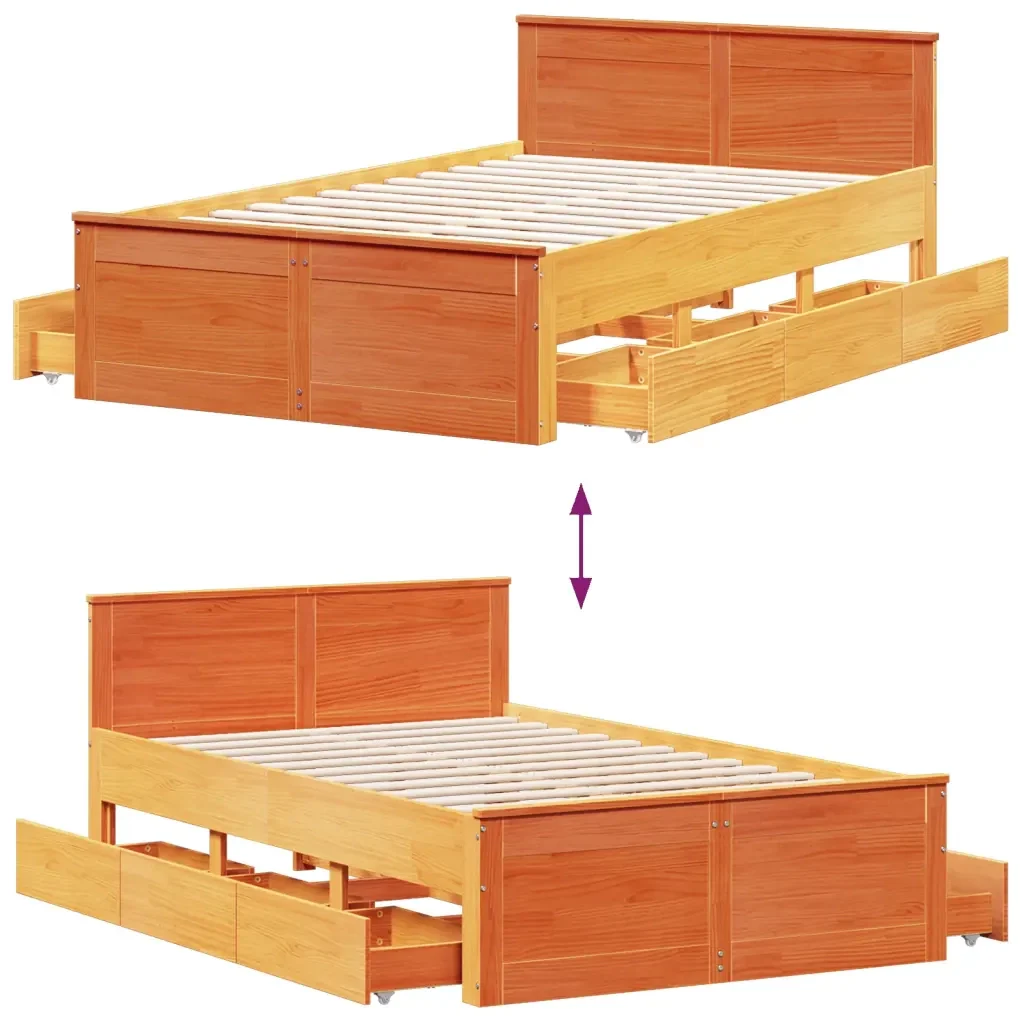 Letto matrimoniale | Letto per adulti | Giroletto senza Materasso con Testata Marrone Cera 120x200 Pino - Image 10