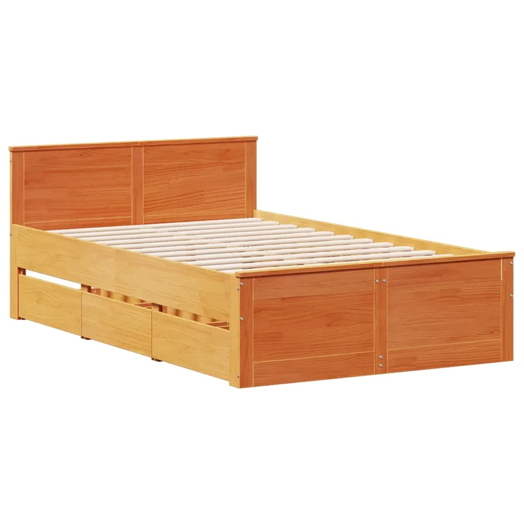Letto matrimoniale | Letto per adulti | Giroletto senza Materasso con Testata Marrone Cera 120x200 Pino - Image 4