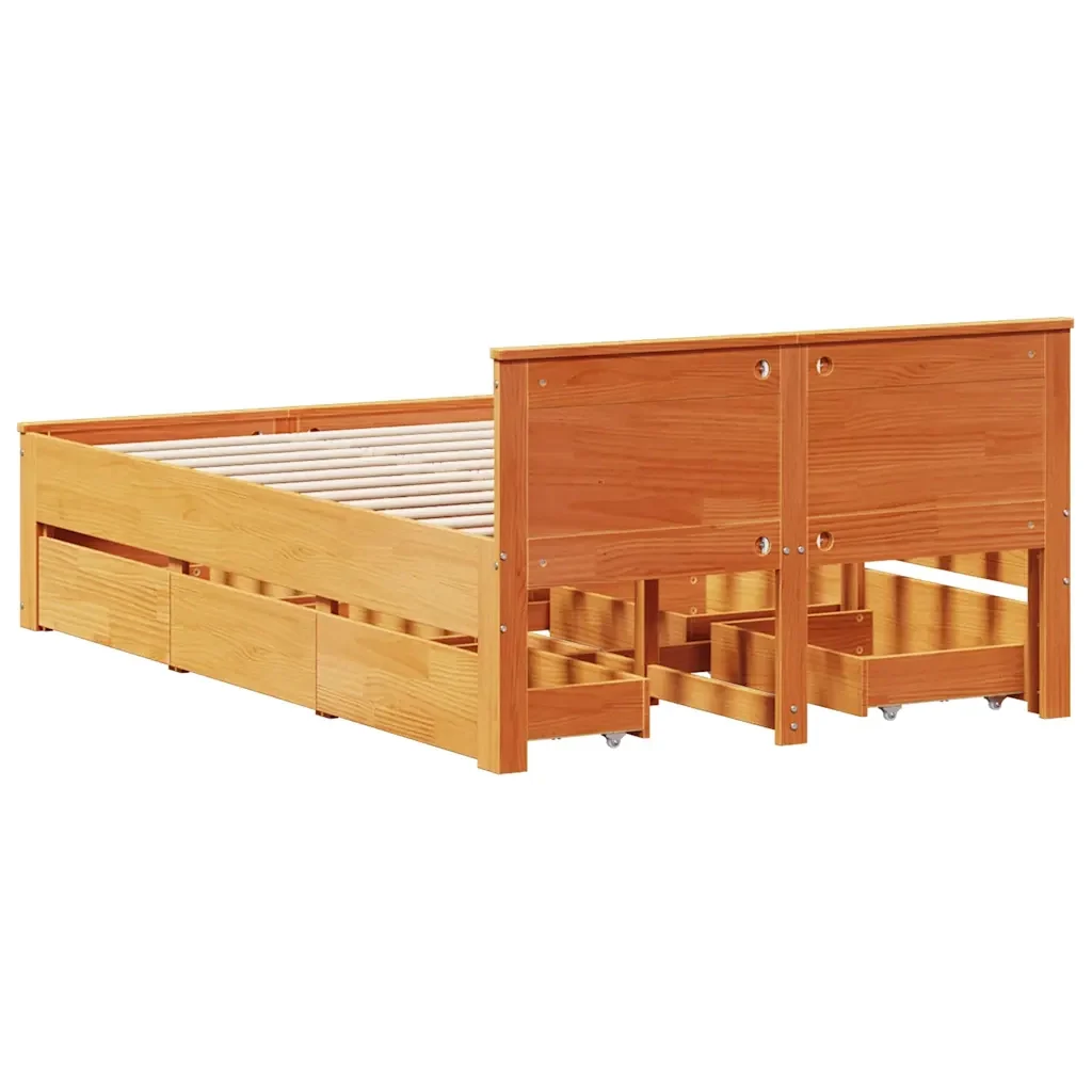 Letto matrimoniale | Letto per adulti | Giroletto senza Materasso con Testata Marrone Cera 135x190 Pino - Image 6
