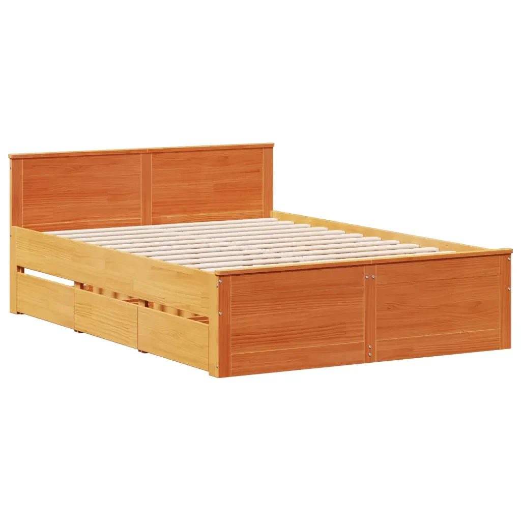 Letto matrimoniale | Letto per adulti | Giroletto senza Materasso con Testata Marrone Cera 140x200 Pino - Image 3