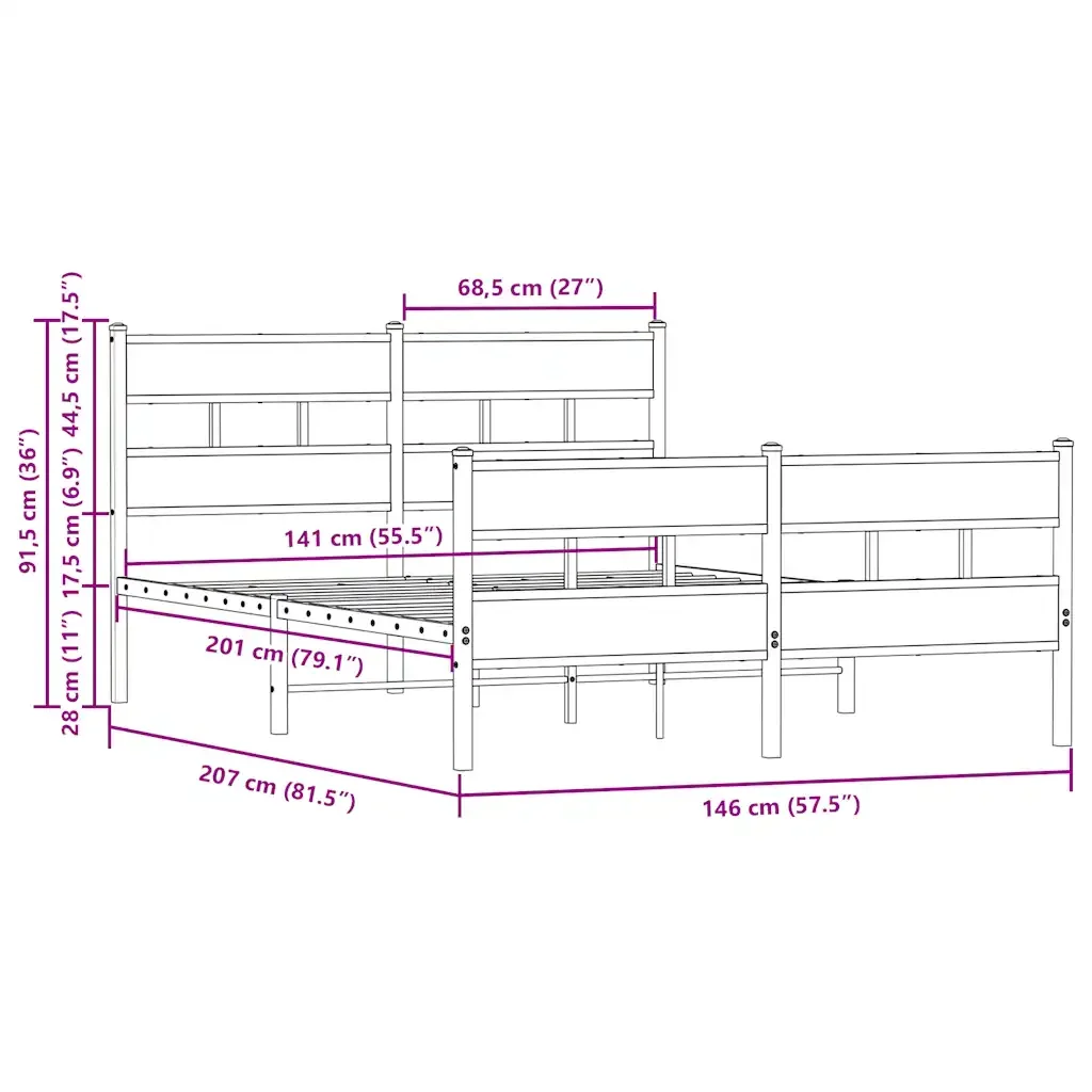 Letto matrimoniale | Letto per adulti | Giroletto senza Materasso con Testiera e Pediera 140x200 cm - Image 9