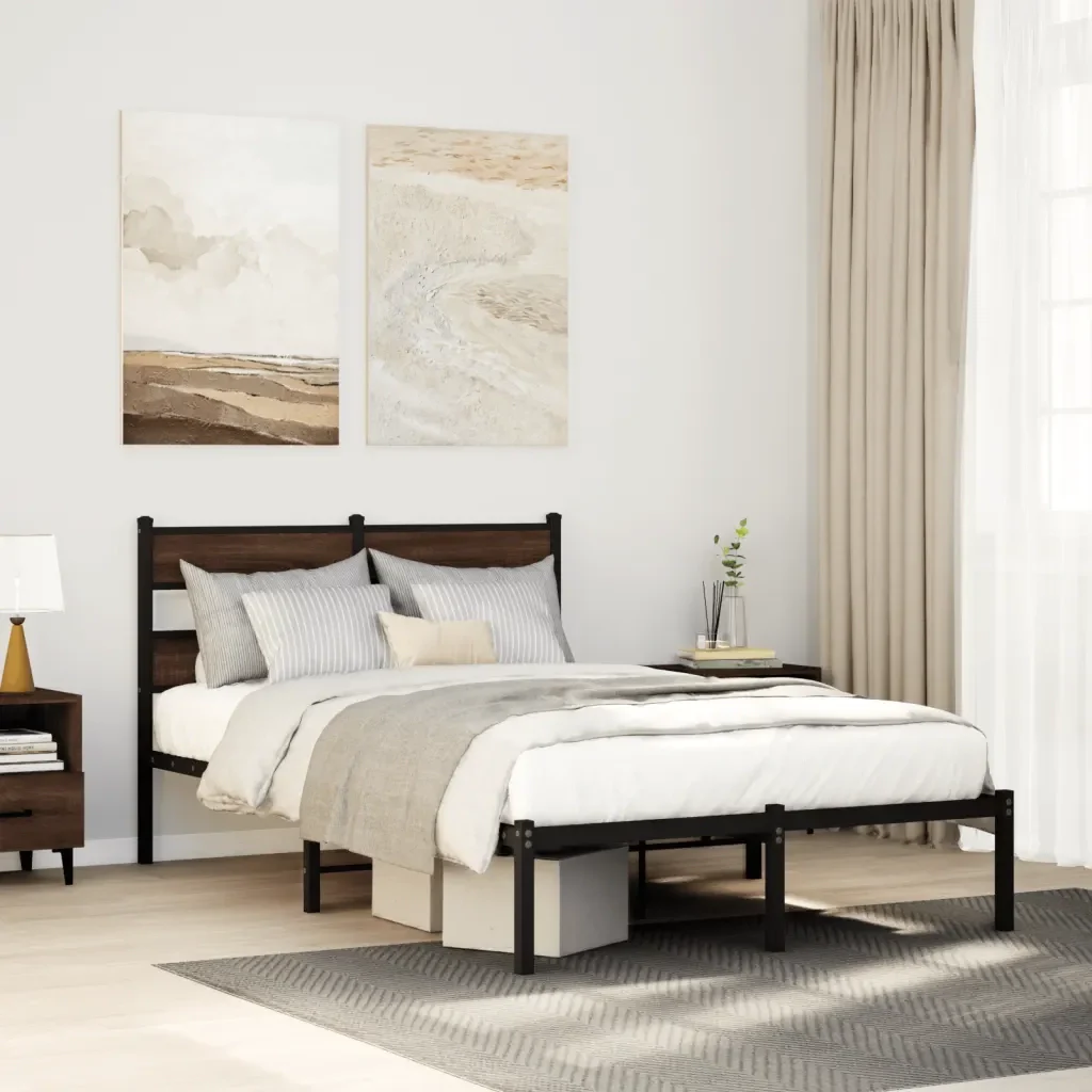 Letto matrimoniale | Letto per adulti | Giroletto senza Materasso con Testiera Rovere Marrone 120x190cm - Image 2