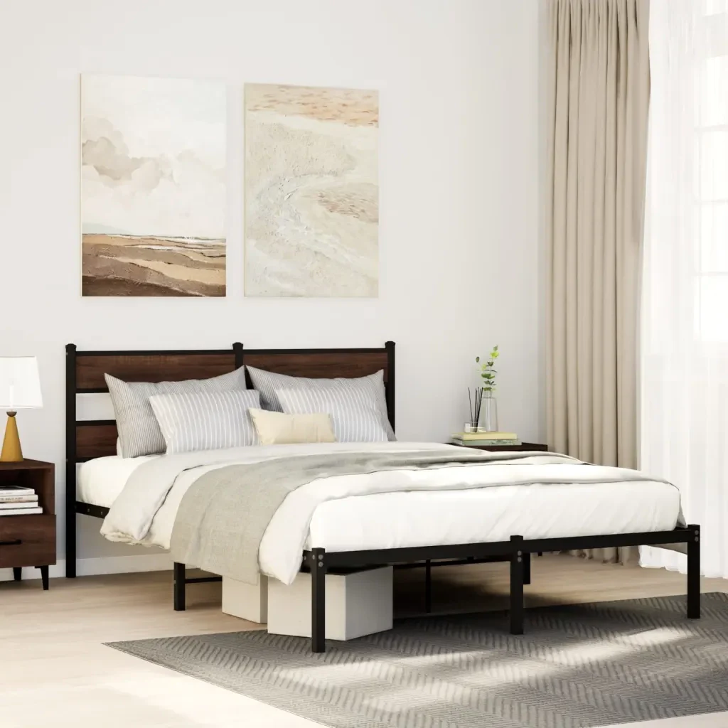 Letto matrimoniale | Letto per adulti | Giroletto senza Materasso con Testiera Rovere Marrone 160x200cm - Image 2