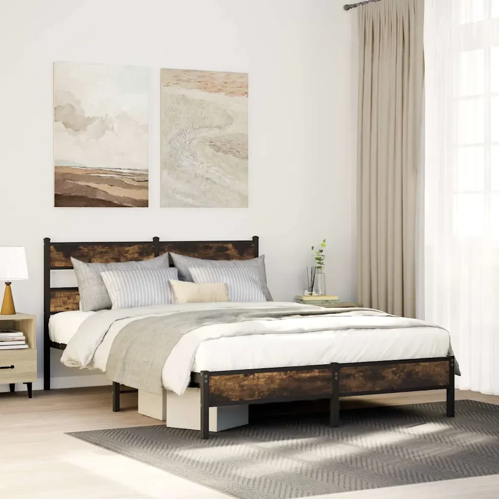 Letto matrimoniale | Letto per adulti | Giroletto senza Materasso con Testiera Rovere Sonoma 160x200 cm - Image 2
